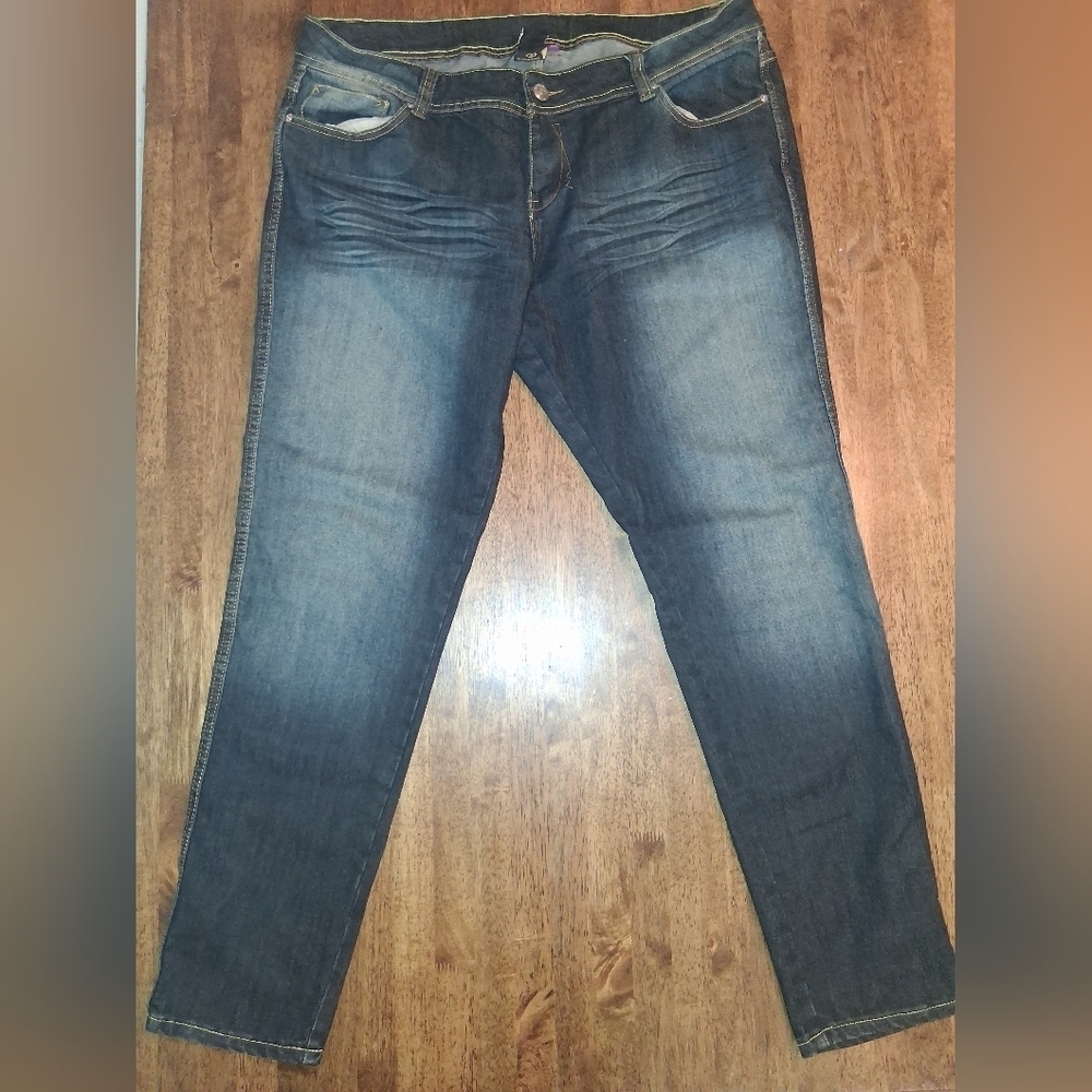 Lrg Luxirie Dark Wash Straight Leg Jeans Heart Pockets 20W
